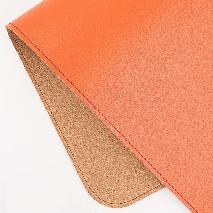 Ruby Lil Natural Cork & Leather Desk Writing Mat, Dual Use Desk Matt for Desktop,Multifunctional Office Desk Pad, PU Leather Mouse Pad,Orange,31"x 16"