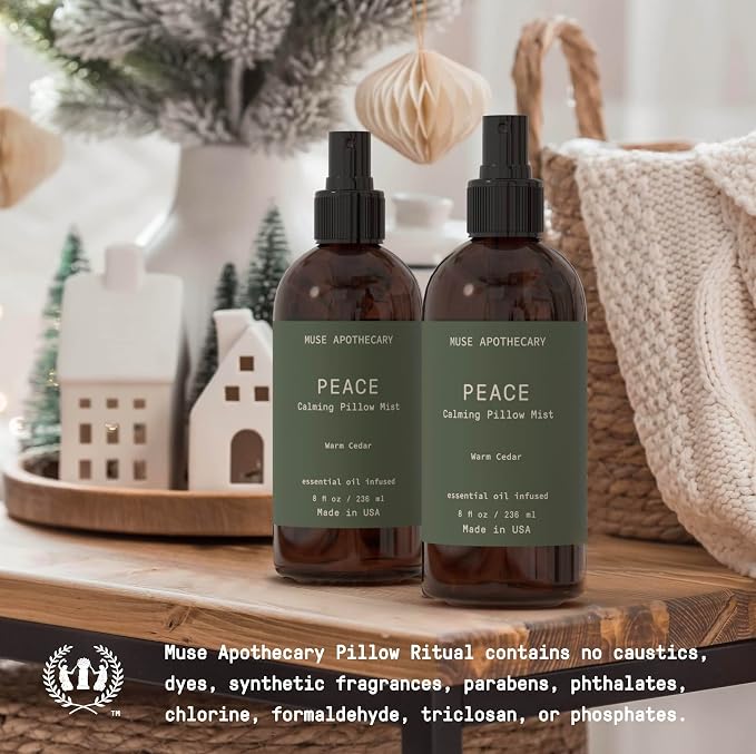 Muse Apothecary Pillow Ritual - Botanical Collection - Calming and Relaxing Pillow Mist, Linen and Fabric Spray - Infused with Natural Aromatherapy Essential Oils - 8 oz, Warm Cedar