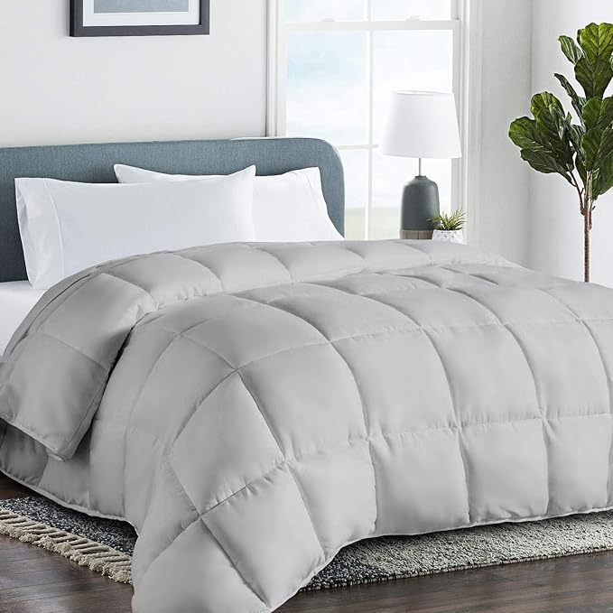 COHOME Premium Twin/Twin XL Size Comforter, All-Season Quilted Down Alternative Duvet Insert, Luxury Hotel GentleSoft Comforter with Anti-Clump Tech & 8 Tabs - Reversible - Light Grey 64x88 inches