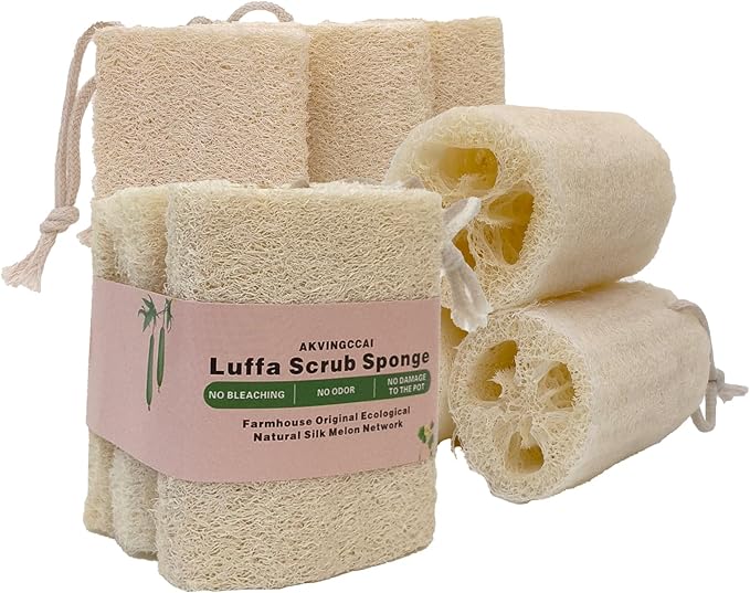 Natural Shower Loofah Sponge Set 3 Pack,Exfoliating Body Scrubbers,Organic Shower Loofahs for Body Daily Skin Back and Face Care Bath
