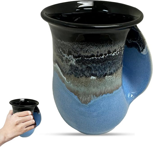 Clay in Motion Hand Warmer Coffee Mug – Handmade Coffee Mug With Comfortable Handle Contoured Pocket Hand Warming Ceramic Coffee Mug – Proudly Made in USA – Right Handed – 14 Oz - Pacific Chill