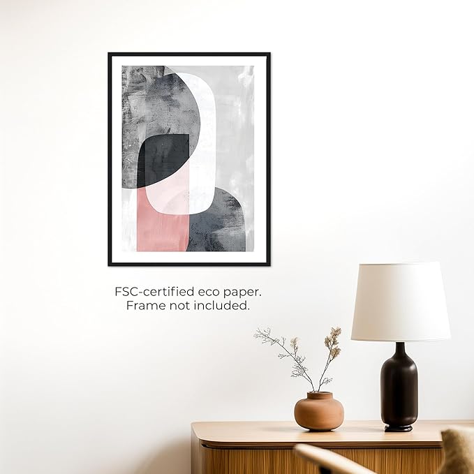 Moonow7 Neutral Wall Art Prints in Grey, Pink, and Black, Modern Minimalist Poster for Living Room, Bedroom, Office, and Entryway Decor, Soft-Toned Artwork, Unframed Size 16x20 / 40x50 cm