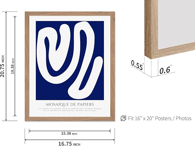 Monem Art Organic Paper Cut Abstract Print - Modern Minimalist Shape Poster - Wall Decor for Living Room, Bedroom or Office - 16x20 Beige Framed Wall Art by Rs Lab Studio