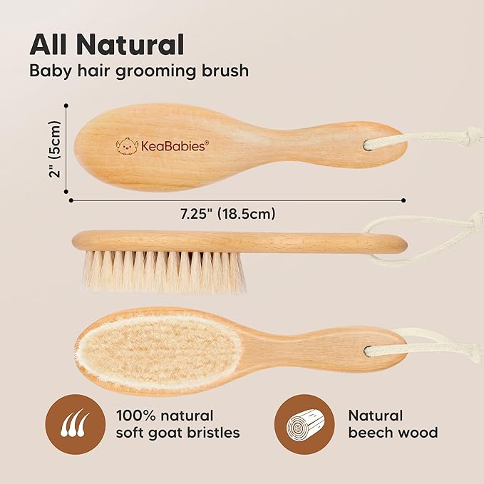 KeaBabies Baby Hooded Towel and Baby Hair Brush - Soft Bath Towels with Hood for Kids and Infant, Wooden Hairbrush with Soft Goat Bristles for Cradle Caps