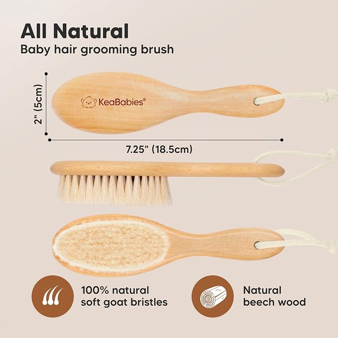 KeaBabies Baby Hooded Towel and Baby Hair Brush - Soft Bath Towels with Hood for Kids and Infant, Wooden Hairbrush with Soft Goat Bristles for Cradle Caps