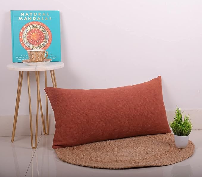 Trade Star Modern Mudcloth Cushion Case 100% Cotton Pillow Cover Throw Cover Lumbar Boho Pillow Cases Fall Decor Cushion Case for Couch Decorative (Rust Solid 12X24 INCHES)