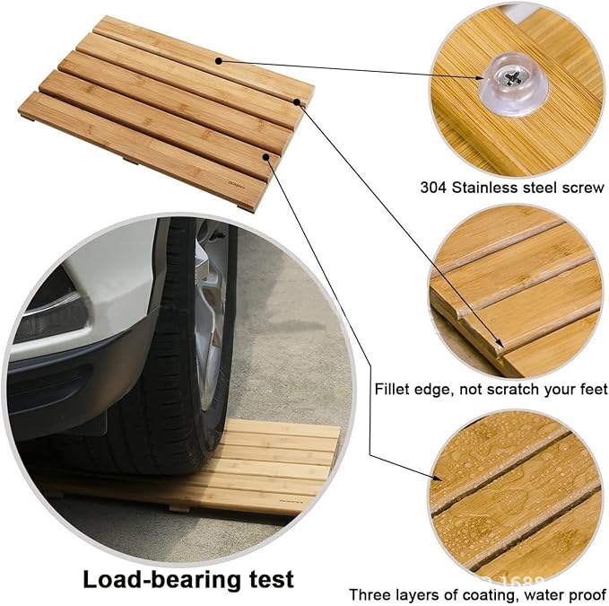 Wooden Bamboo Bath,Natural Wooden Shower Mat,Bamboo Wood Bath Mats for Bathroom,Non Slip Bathmat, Wooden Rug for Shower Tub Spa and Sauna Floors,for Indoor Outdoor,50x60cm/20x24in