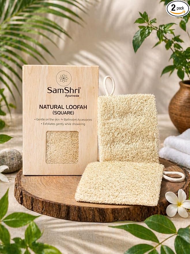 Natural Loofah Sponge 2 Pack, Real Luffa Body Scrubber for Shower, Exfoliating Bath Sponge for Face and Body, Loofah for Men and Women, Biodegradable Reusable Bath Sponge Pads, Square Shape