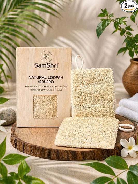 Natural Loofah Sponge 2 Pack, Real Luffa Body Scrubber for Shower, Exfoliating Bath Sponge for Face and Body, Loofah for Men and Women, Biodegradable Reusable Bath Sponge Pads, Square Shape