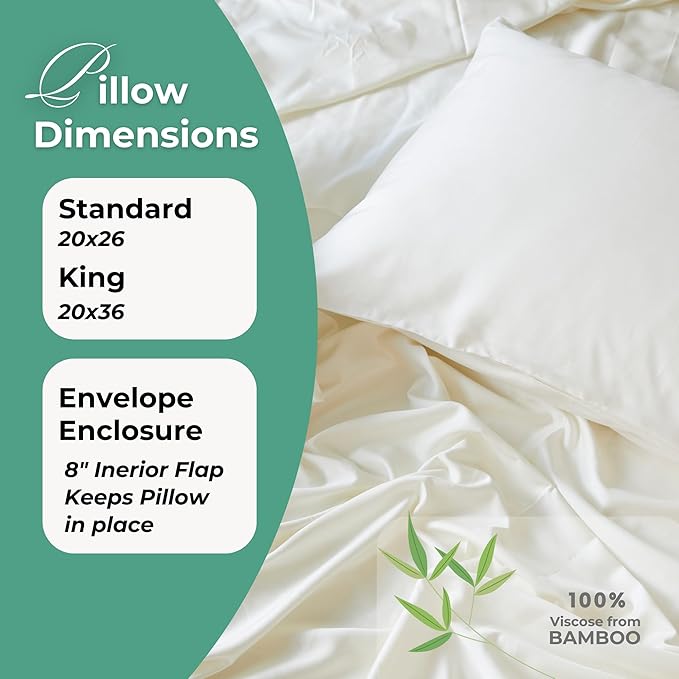 BedVoyage Ultra Soft Standard Pillowcase Set, Cooling & Breathable, Silky & Gentle to Skin and Hair, Luxury 100% Viscose Derived from Bamboo, 20x26 Envelope Closure, 2pc Set, Standard – Seaglass