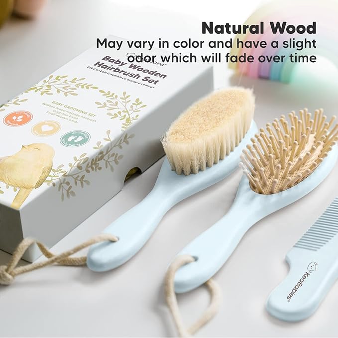 KeaBabies Baby Hooded Towel and Baby Hair Brush and Comb Set for Newborn - Viscose from Bamboo Baby Towel Organic Towel, Wooden Baby Hair Brush Set with Soft Goat Bristle