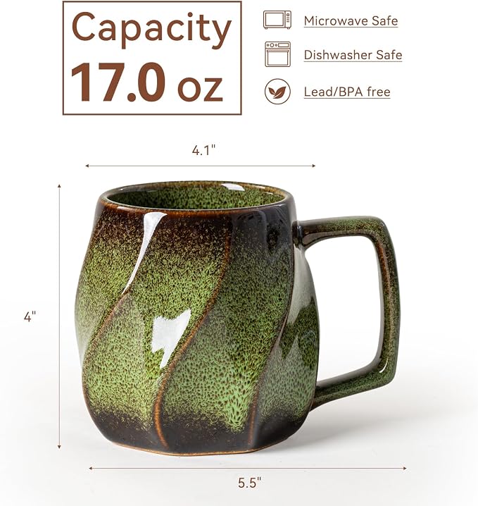Forest Hearth Ceramic Coffee Mug - 17 oz Unique Reactive Glaze Coffee Cup with Ergonomic Large Handle, Ceramic Mug for Office Home, Birthday Gift for Men Women