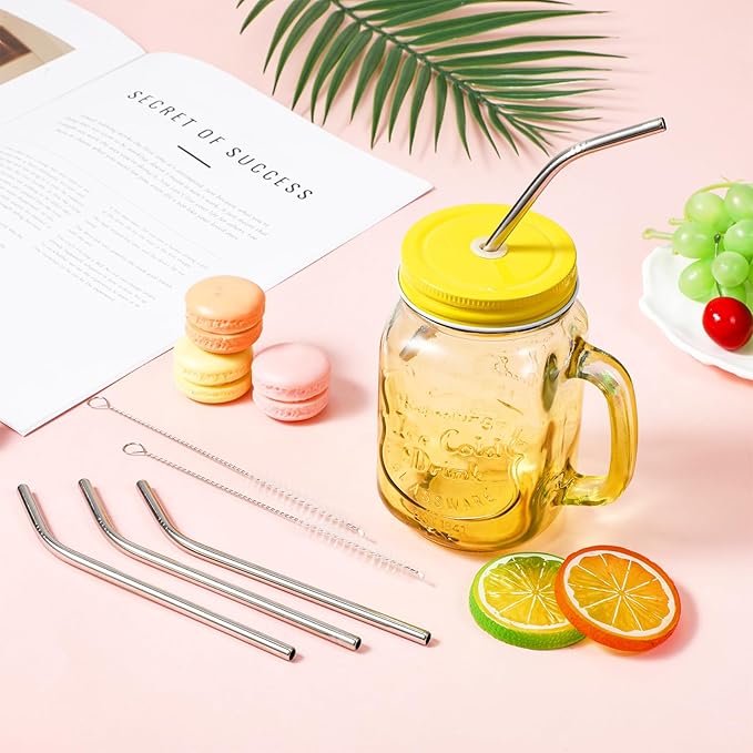 8 Pack 6 Inch Short Metal Straws Stainless Steel Straws Reusable Bent Metal Straw for Cocktails with 2 Cleaning Brush Drinking Straw for Coffee Mugs Small Glasses Cups