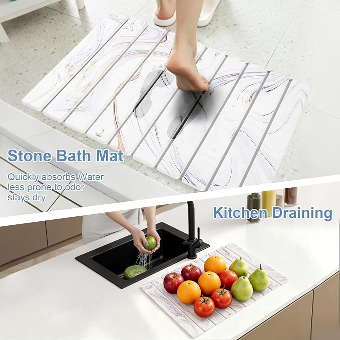 Large Stone Drying Mat for Kitchen Counter, Multifunction Stone Bath Mats for Bathroom, Collapsible Stone Dish Drying Mats, Quick Dry Diatomaceous Earth Drying Stone for Kitchen Counter, 24×16''-Grey