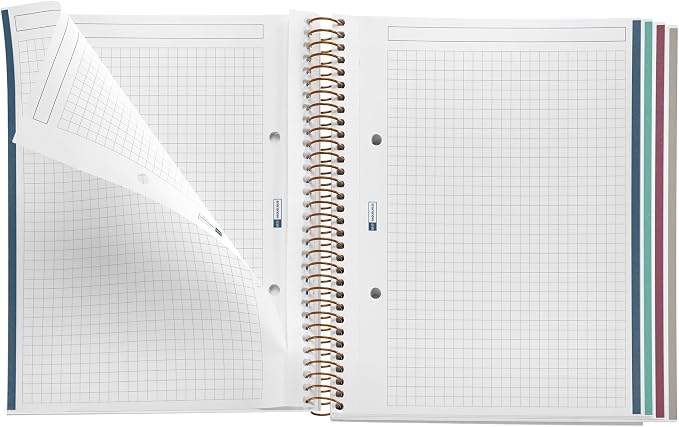 Miquelrius - A5 Notebook, Hard Cover Notebook, 4 Colors of Stripes, 120 Squared Sheets, 70 g/m² microperforated Paper with 2 Holes for 2 Rings, Blue Color, Constellation Design