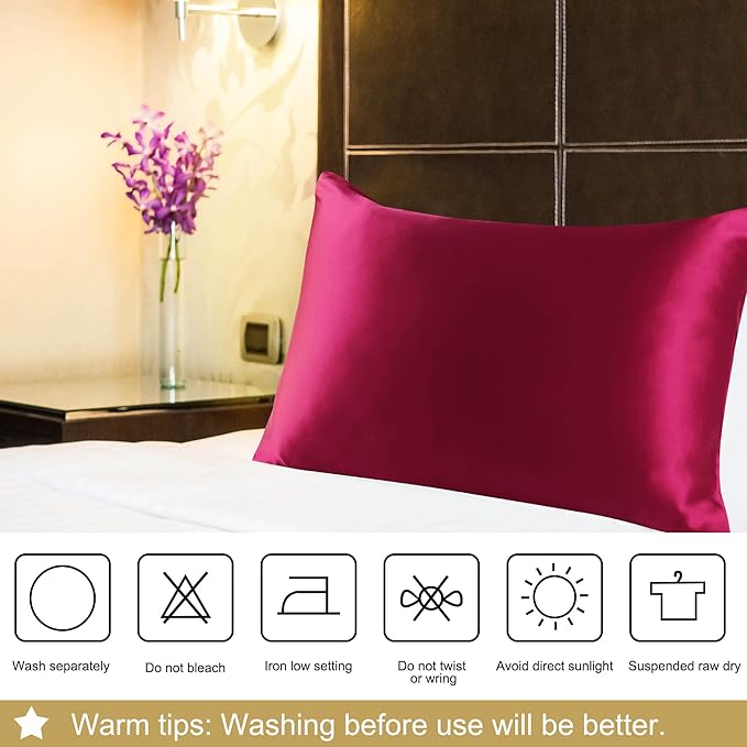 uxcell 1 Pack 100% Charmeuse Pure Silk Pillowcase for Hair and Skin, 350TC 19 Momme Soft Breathable Pillow Case with Hidden Zipper, Burgundy Standard(20x26inch)