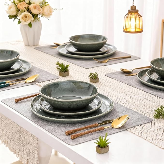AmorArc Ceramic Dinnerware Sets,Handmade Reactive Glaze Stoneware Plates and Bowls Sets,Highly Scratch Resistant | Dishwasher & Microwave Safe Dishes Set,Service for 8 (24pc)