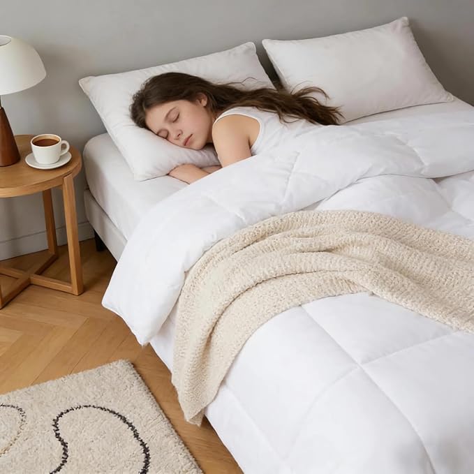 Simple&Opulence Down Alternative Comforter, Twin Size Duvet Insert with 100% Cotton Cover, Ultra-Soft Microfiber Quilted All Season Breathable Cooling Bed Comforter (Twin, White)