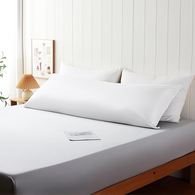 Body Cooling Pillow Case,Viscose Derived from Bamboo Long Pillow Protectors, 400 TC Soft Silky Breathable Summer Body Pillowcases with Zipper Hidden (Body White)