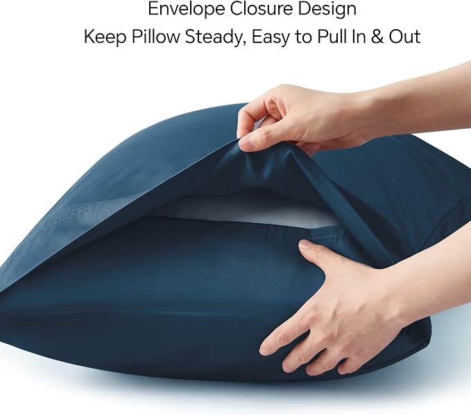 BEDELITE King Size Pillow Cases Set of 2, Rayon Derived from Bamboo, Cooling Pillow Cases for Hot Sleepers & Night Sweats, Breathable and Silky Soft Envelope Pillowcases(Navy Blue, 20"x36")