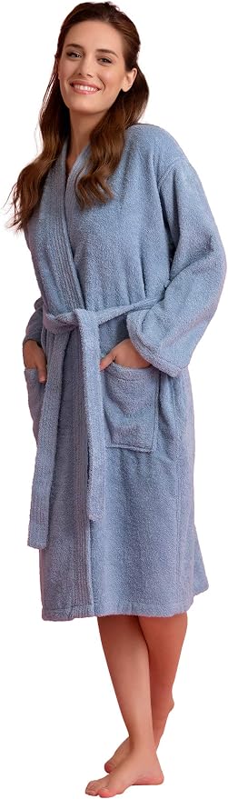 Women's Turkish Terry Kimono Style Bathrobe - 100% Cotton Robe for Women - Comfortable & Absorbent - Soft & Cozy Wear