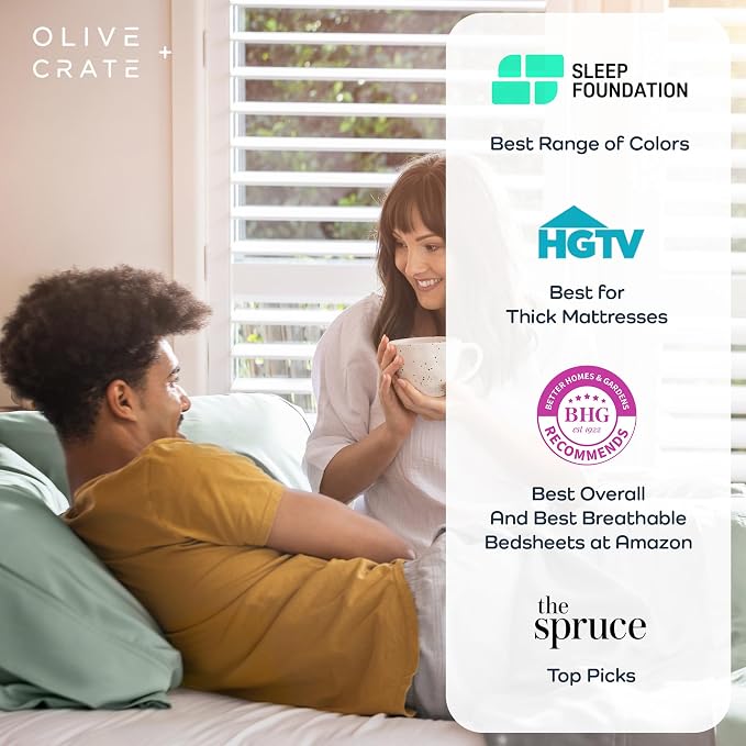 Olive + Crate Tencel Eucalyptus Pillowcases - 100% Tencel Lyocell Cooling Pillow Cases for Hot Sleepers, Hypoallergenic, Moisture-Wicking, Silk Alternative, Vegan, Standard Size Set of 2 [Spring Sage]