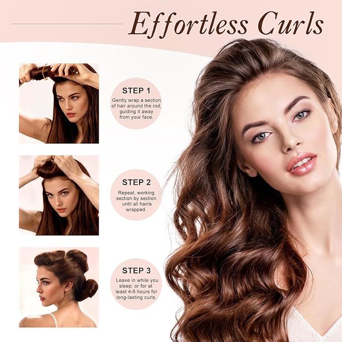 Heatless Curlers, Heatless Curls Overnight Set for Women, Soft Hair Curlers to Sleep In, Jumbo No Heat Hair Curlers Set with Headscarf and Hook for Long Hair - 6Pcs Pink