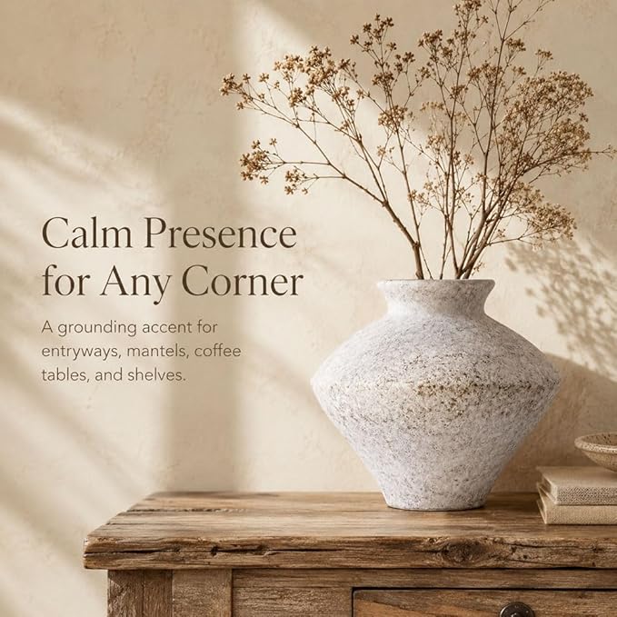 Wabi Sabi Vintage Vase, 6.3" Tall Wabi Sabi Decor Rustic Farmhouse Pottery Vase for Centerpiece, White Textured Pottery Flower Vase for Home Decorative, Table, Living Room, Bedroom, Bathroom, Kitchen