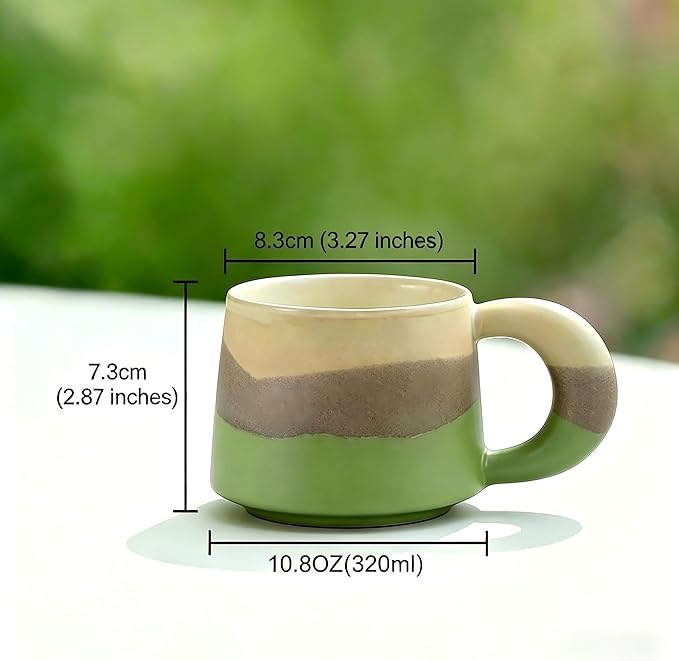 10.8 oz Kiln Change Ceramic Coffee Mug with Handle, Gradient Color Reusable Coffee Cup, Dishwasher & Microwave Safe, Lead-Free, Durable for Office Home Daily Use (R Green)