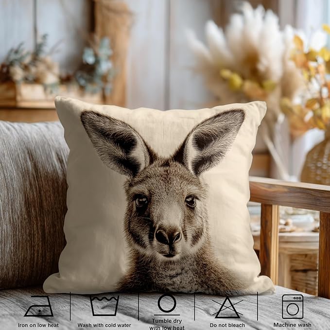 Shrahala Cute Kangaroo Decorative Throw Pillow Cover, Sepia Toned Portrait Square Pillowcase Blended Double-Sided No Inserts for Bedroom Living Room Set of 2 (26 X 26 in)