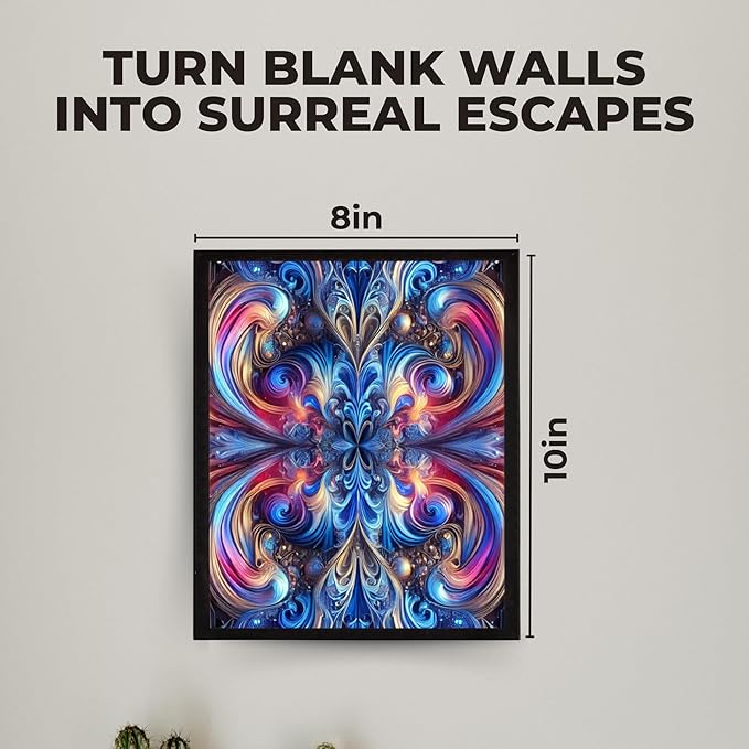 InkFlow Posters Vibrant Swirling Abstract Poster - Colorful Fractal Design in Blue, Pink, and Gold - Modern Graphic Poster for Living Room, Bedroom, Home - 8x10 Unframed Canvas Print
