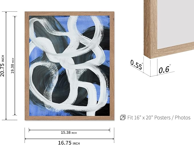 Monem Art Bold Blue Brushstroke Abstract Print - Modern Textured Line Art Poster - Wall Decor for Living Room, Bedroom or Office - 16x20 Beige Framed Wall Art by Mareike Bohmer