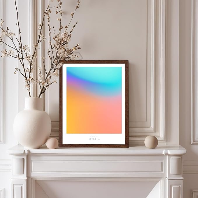 Monem Art Mystic Iridescent Gradient Print - Minimalist Abstract Color Field Poster - Wall Decor for Living Room, Bedroom or Office - 12x16 Brown Framed Wall Art by Rs Lab Studio