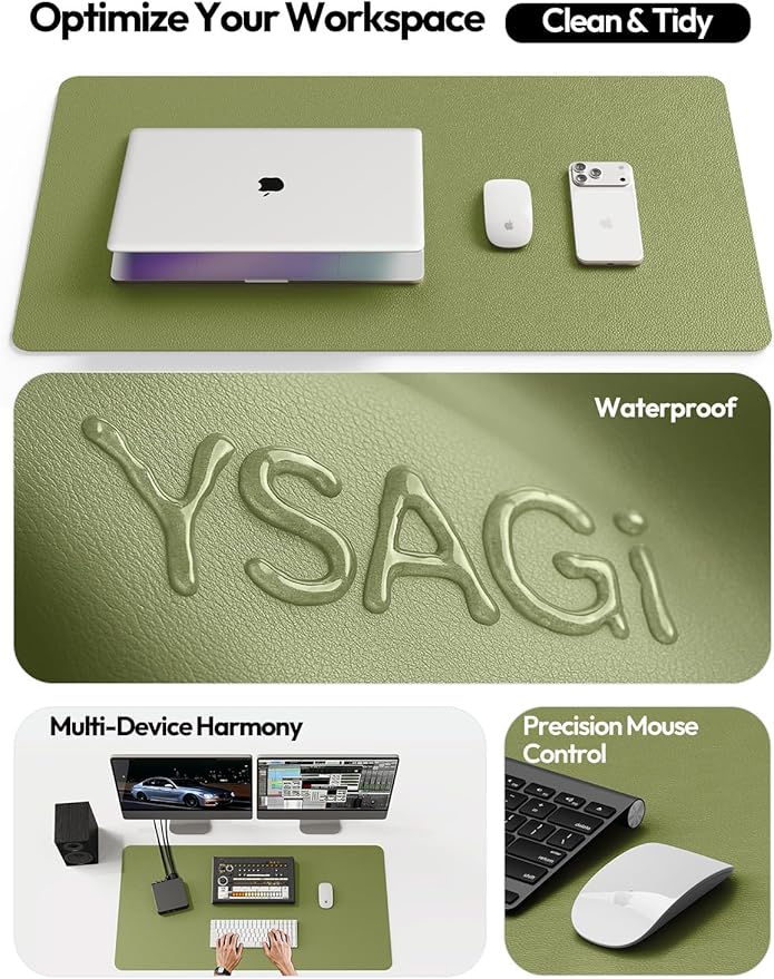 YSAGi Leather Desk Pad Protector, Office Desk Mat, Large Mouse Pad, Non-Slip PU Leather Desk Blotter, Laptop Desk Pad, Waterproof Desk Writing Pad for Office and Home (Green,55" x 17.2")