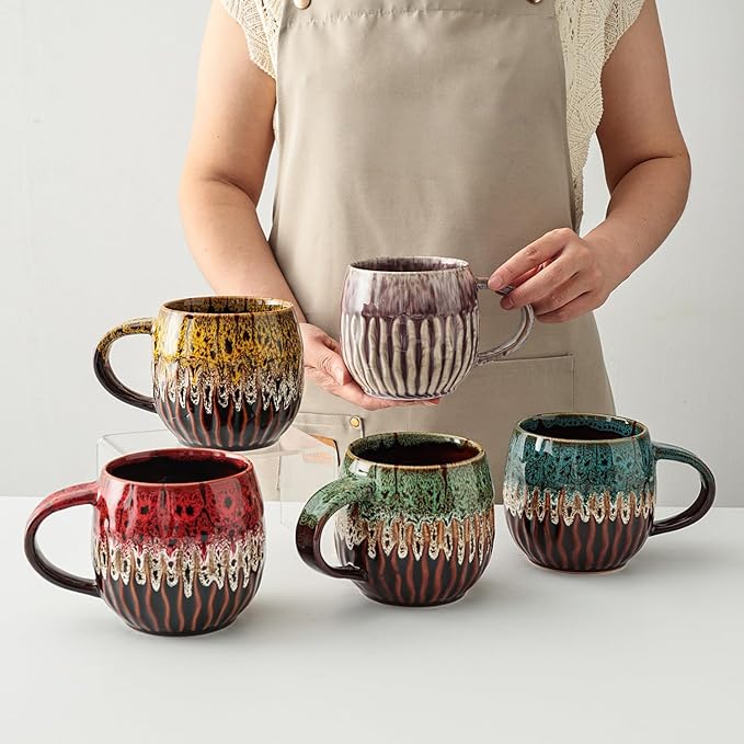 20oz Large Coffee Mug - Unique Handcrafted Look Ceramic Cup, Large Tea Mug, Microwave & Dishwasher Safe (Purple)