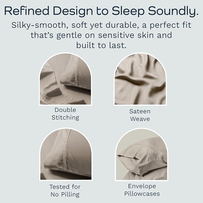 Olive + Crate Tencel Eucalyptus Pillowcases - 100% Tencel Lyocell Cooling Pillow Cases for Hot Sleepers - Hypoallergenic, Moisture-Wicking, Silk Alternative, Vegan, Queen Size Set of 2 [Taupe Sand]