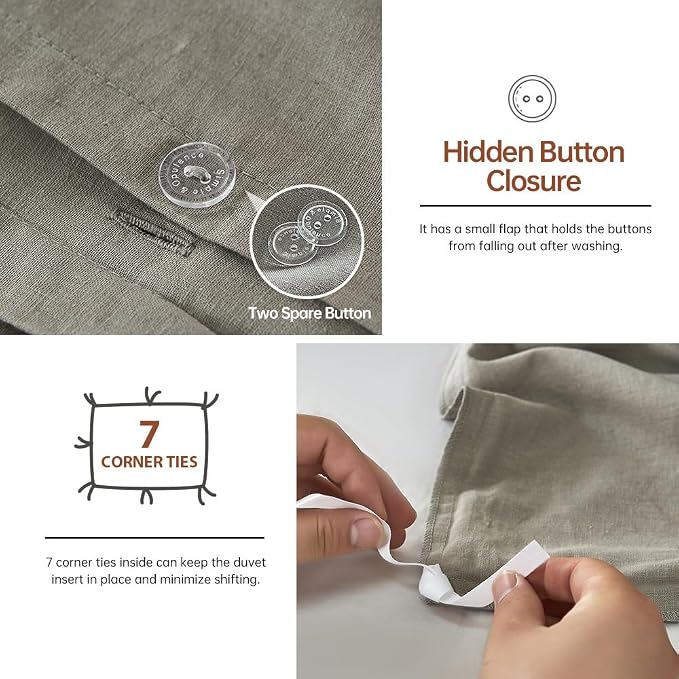 Simple&Opulence French Linen Duvet Cover Set 104"x 92"- 3 Pieces (1 Comforter Cover,2 Pillowcases)-Natural Flax Cotton Blend-Solid Color Breathable Farmhouse Bedding-Grey, King