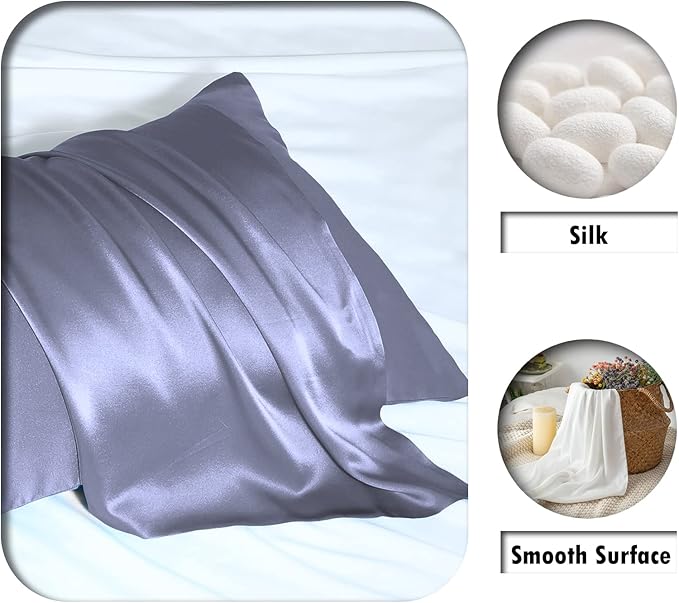 Silk Body Pillowcase Mulberry Silk Pillowcase Body Pillow Cases with Zipper Soft Breathable Smooth Cooling 20x54 inches Body Pillow Pillowcase for Sleep (Grayish Blue,20"X 54",1Pcs)