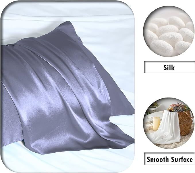 Mulberry Silk Pillowcase for Hair and Skin Pillow Case with Hidden Zipper Soft Breathable Smooth Cooling Silk Pillow Covers for Sleeping (Grayish Blue, King,1Pcs)
