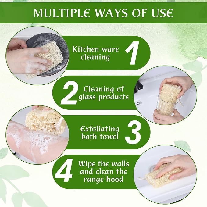 Tyqour 2PCS Exfoliating Body Scrubber Natural Loofah Sponge, Shower Sponge for Body Organic Body Loofah for Smooth Skin, Ideal Shower Scrub for Men & Women, Beige