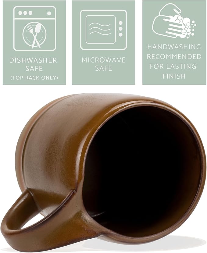 Elanze Designs Crafted Inspiration 18 Ounce Ceramic Thumbprint Comfort Grip Hand Thrown Styled Coffee Mug | X-Large Capacity for Tea, Coco, and Coffee Lovers, Camel Brown