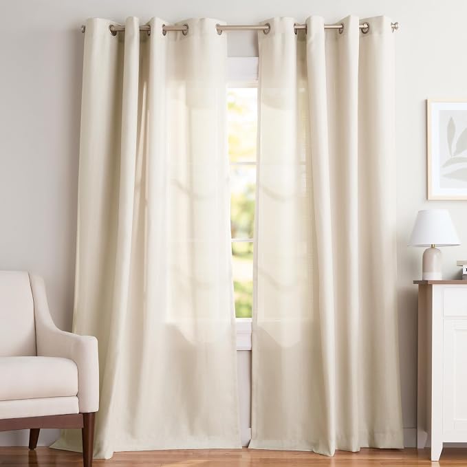 Exclusive Home Loha Linen Grommet Top Curtain Panel Pair, 54"x84", Ivory