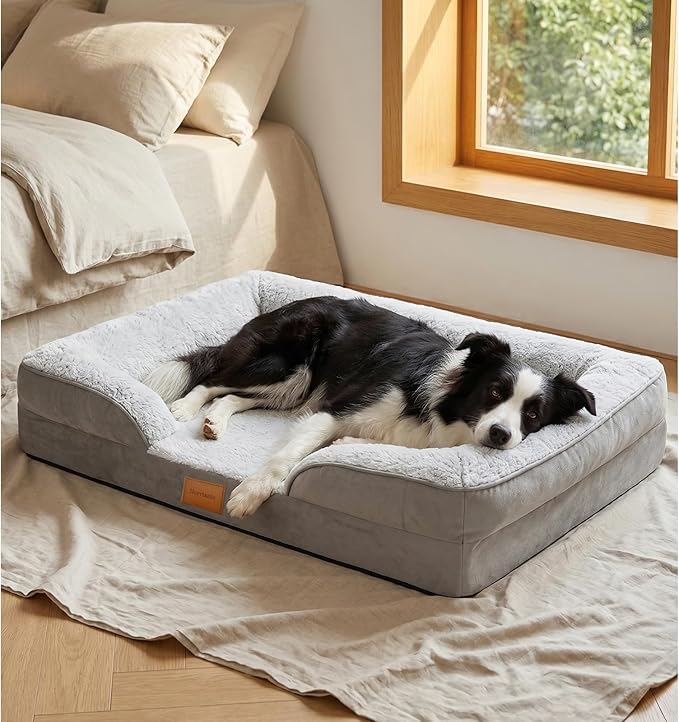 Orthopedic Dog Bed,Waterproof Memory Foam Dog Bed with Washable Removable Cover, Featuring Waterproof Lining and Non-Slip Base,Bolster Dog Couch,Suitable for Use with Dog Crate and Indoors.
