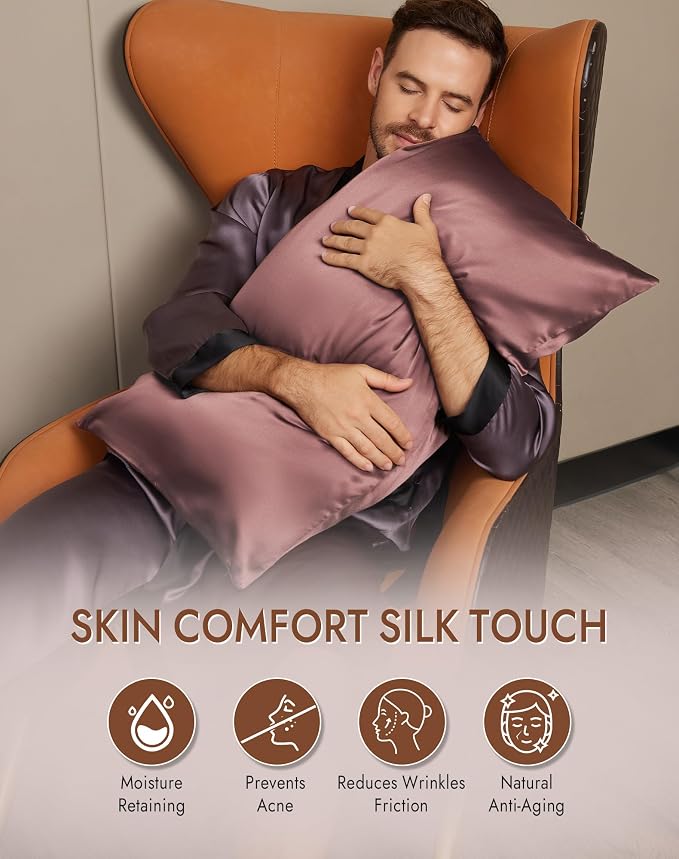 SilkSilky 100% Mulberry Silk Pillowcase - Pure 22 Momme High-Grade 6A Fibers for Hair & Skin, Hidden Zipper, Natural, Organic, Breathable & Cooling Pillow Case (King 20''x36'', PaleMauve)