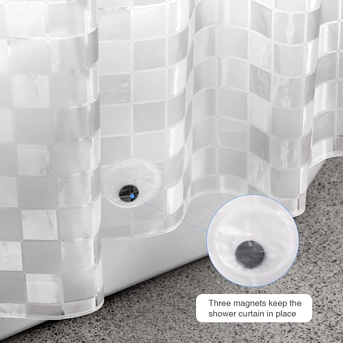 WELTRXE EVA Shower Curtain Liner 72x72 Inch 8G Heavy Duty Clear Shower Liner with Design, Plastic Shower Curtains for Bathroom Bathtub, Shower Stall, 3D Frosted Square Pattern, 3 Magnets