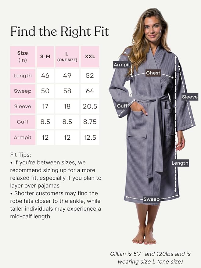 Turquaz Lightweight Waffle Knit Kimono Bathrobe - Soft Cotton Blend Spa Robe, Fast-Drying Full-Length Unisex Robes for Women