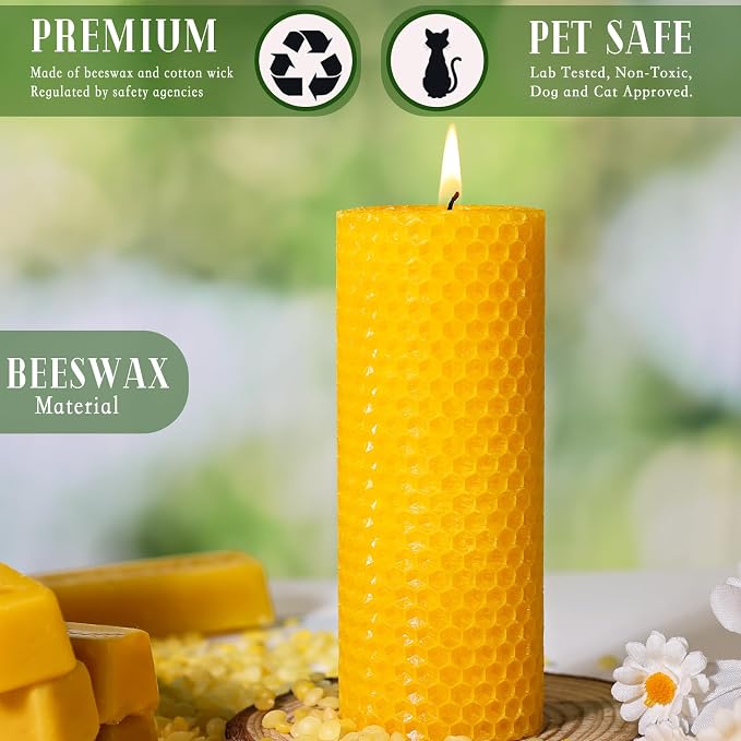 2 Pack Beeswax Pillar Candles, 2x5in Pure Natural Honeycomb Beeswax Candles Bulk, Unscented Bees Wax Candle for Home,Prayer,Dripless Smokeless Organic 100% Pillar Candles