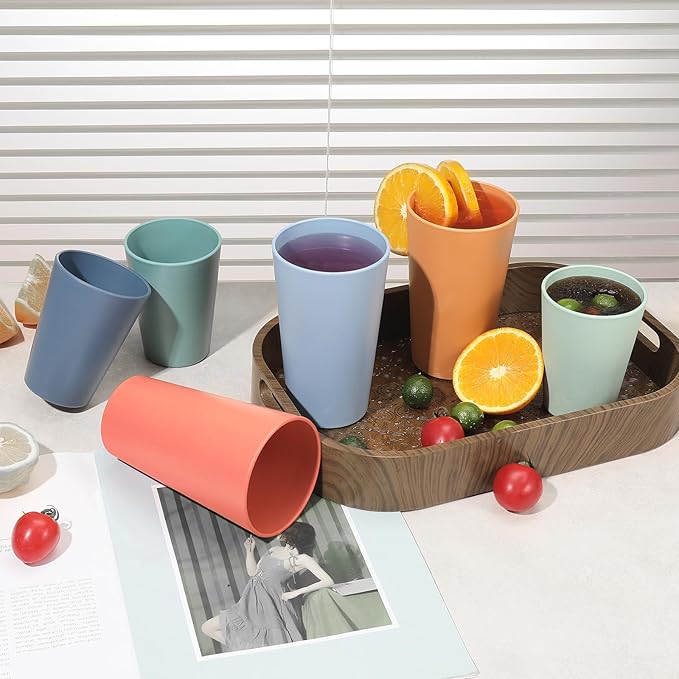 HEYCOME Set of 12 Wheat Straw Cups, 6 Pcs 20 oz & 6 Pcs 12 oz Unbreakable Drinking Cups, Reusable Plastic Cups Sets, Water Glasses Tumblers, Microwave & Dishwasher Safe, Bpa Free, 6 Colors