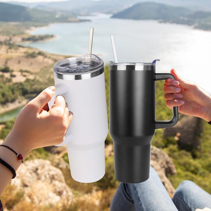 SYACOT 40 oz Tumbler with Handle and Straw Stainless Steel Insulated Tumbler Leak Proof Lid and Straw Lid Reusable Travel Mug Coffee Mug Cup Dishwasher Safe Keep Drinks Cold and Hot (Magic Black)