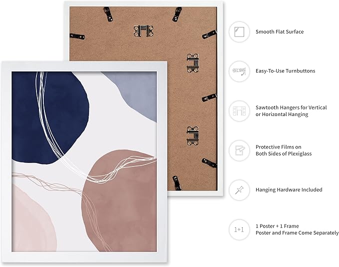 Monem Art Abstract Organic Shapes Print - Scandinavian Blue Geometric Poster - Wall Decor for Living Room, Bedroom or Office - 12x16 White Framed Wall Art by Mareike Bohmer
